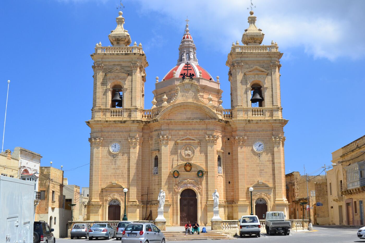 The parish church on the square in Xaghra, Gozo.